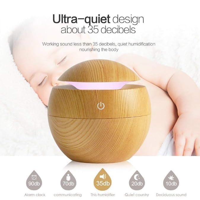 larrito Wooden Cool Mist Humidifier & Essential Oil Diffuser | Color‑changing LED Aroma Air Mist for Car, Office, Baby Room & Home