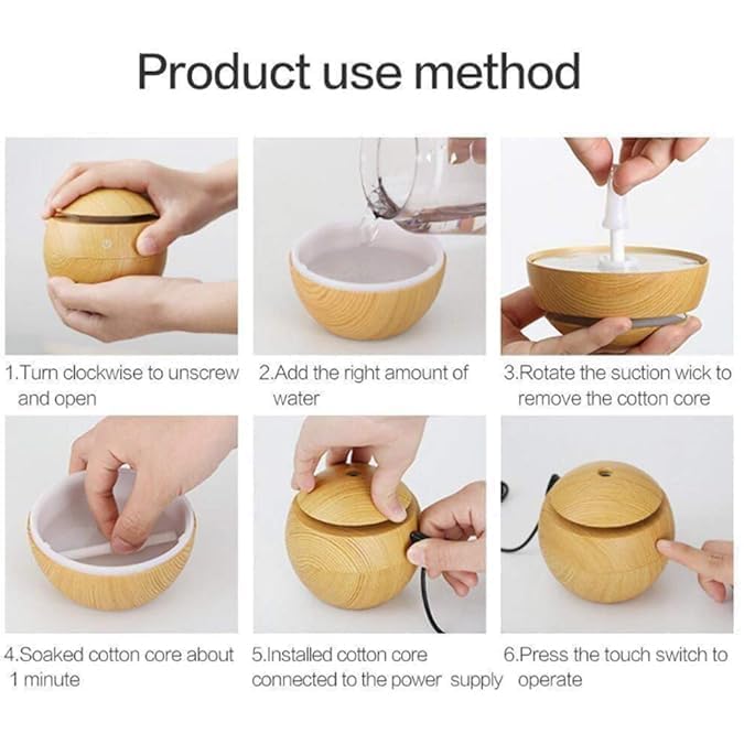 larrito Wooden Cool Mist Humidifier & Essential Oil Diffuser | Color‑changing LED Aroma Air Mist for Car, Office, Baby Room & Home