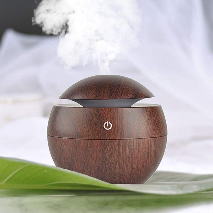 larrito Wooden Cool Mist Humidifier & Essential Oil Diffuser | Color‑changing LED Aroma Air Mist for Car, Office, Baby Room & Home