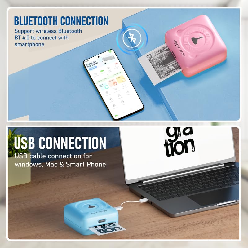 RIITEK Ultra HD Resolution A6 Mini Printer | Wireless Bluetooth Portable Inkless Printer | Printing Label, Sticker, Photo, QR Code, Receipt (1 Year Warranty)