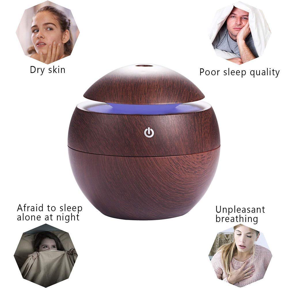 larrito Wooden Cool Mist Humidifier & Essential Oil Diffuser | Color‑changing LED Aroma Air Mist for Car, Office, Baby Room & Home