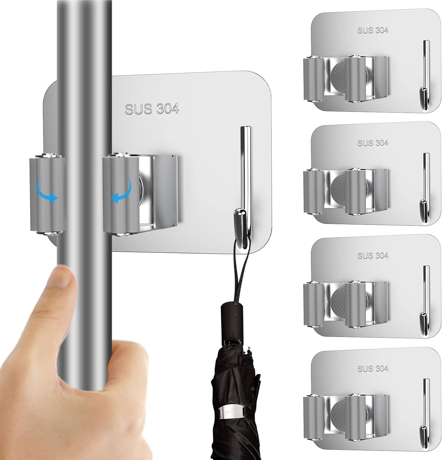 Chillyfit Broom Holder Wall Mounted 2 PACK | Mop Holder for Wall | Broom Holder | Self Adhesive Holder Stand