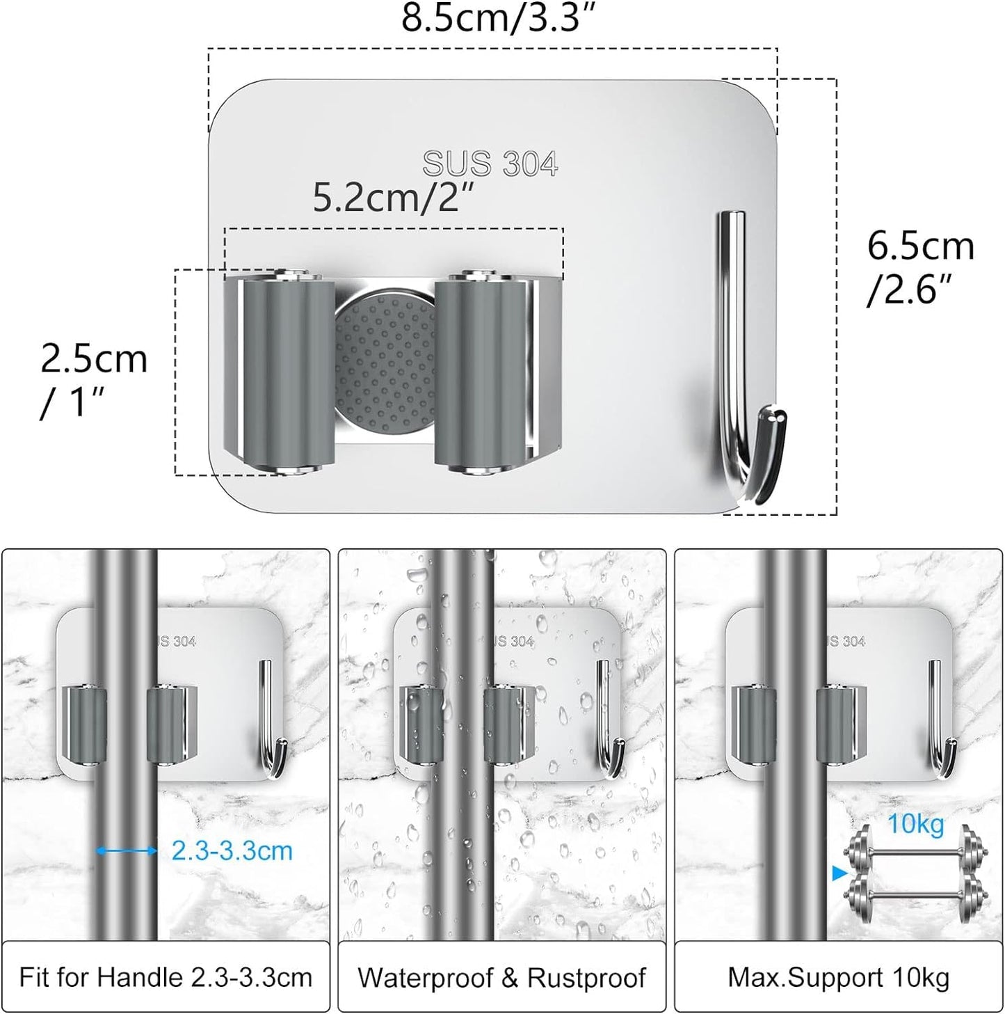 Chillyfit Broom Holder Wall Mounted 2 PACK | Mop Holder for Wall | Broom Holder | Self Adhesive Holder Stand