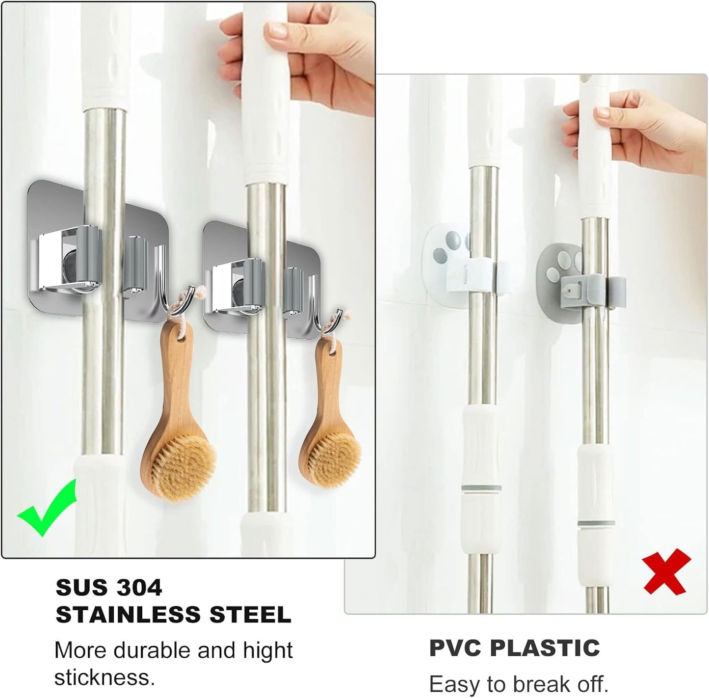 Chillyfit Broom Holder Wall Mounted 2 PACK | Mop Holder for Wall | Broom Holder | Self Adhesive Holder Stand