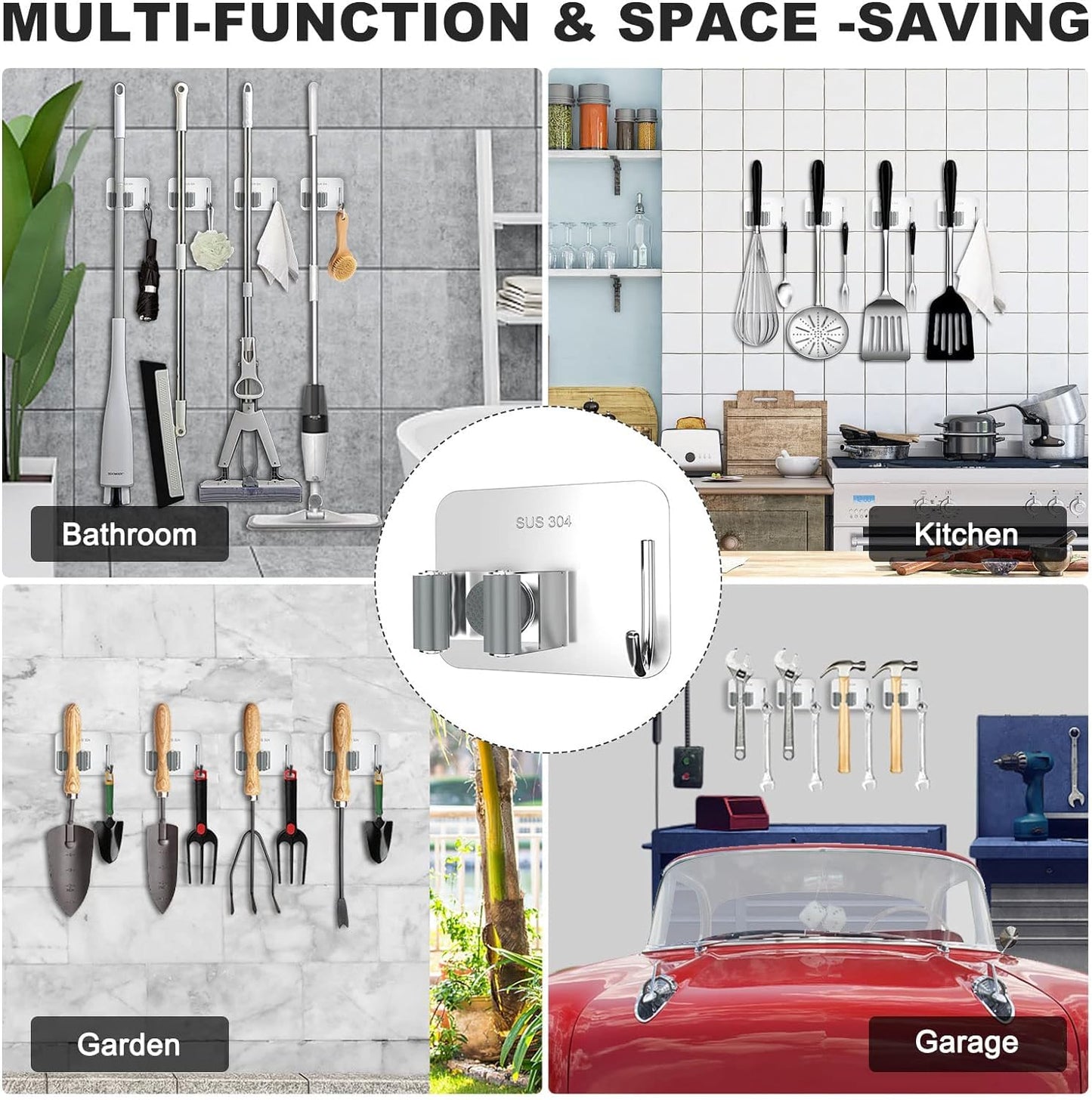 Chillyfit Broom Holder Wall Mounted 2 PACK | Mop Holder for Wall | Broom Holder | Self Adhesive Holder Stand