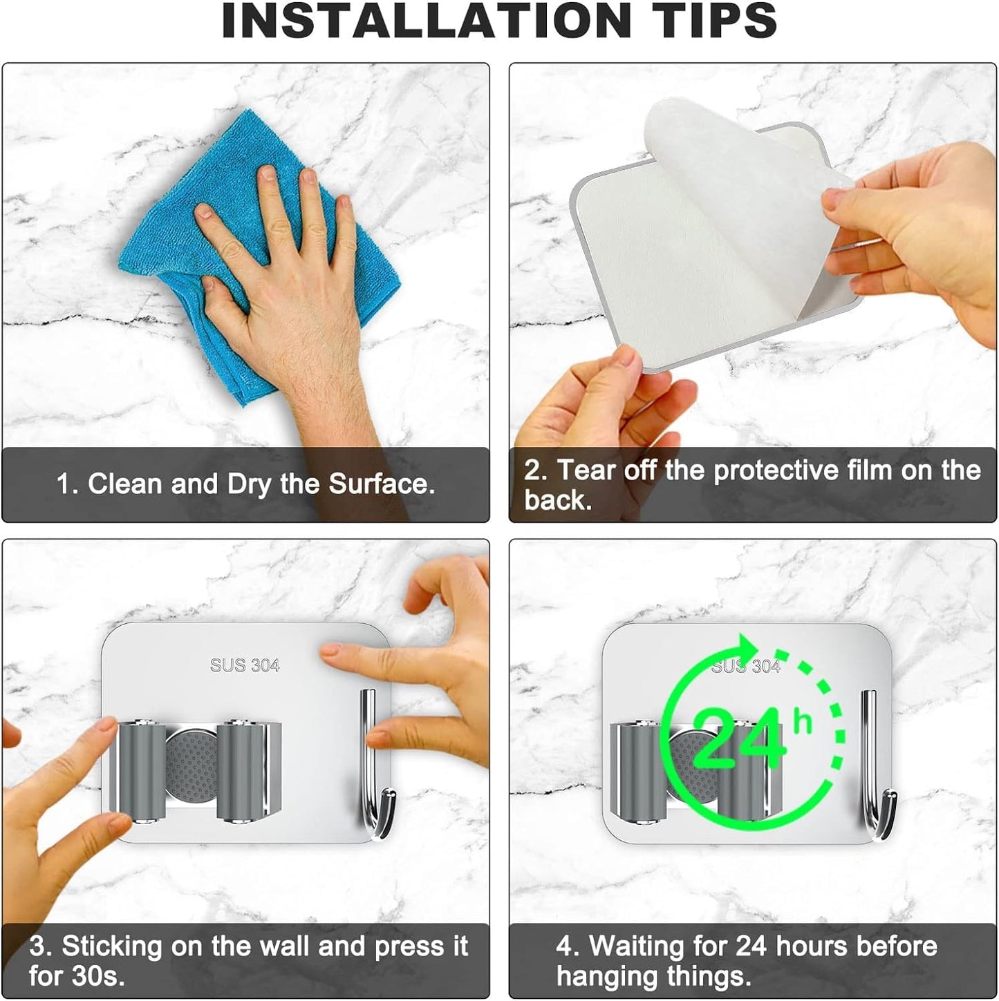 Chillyfit Broom Holder Wall Mounted 2 PACK | Mop Holder for Wall | Broom Holder | Self Adhesive Holder Stand