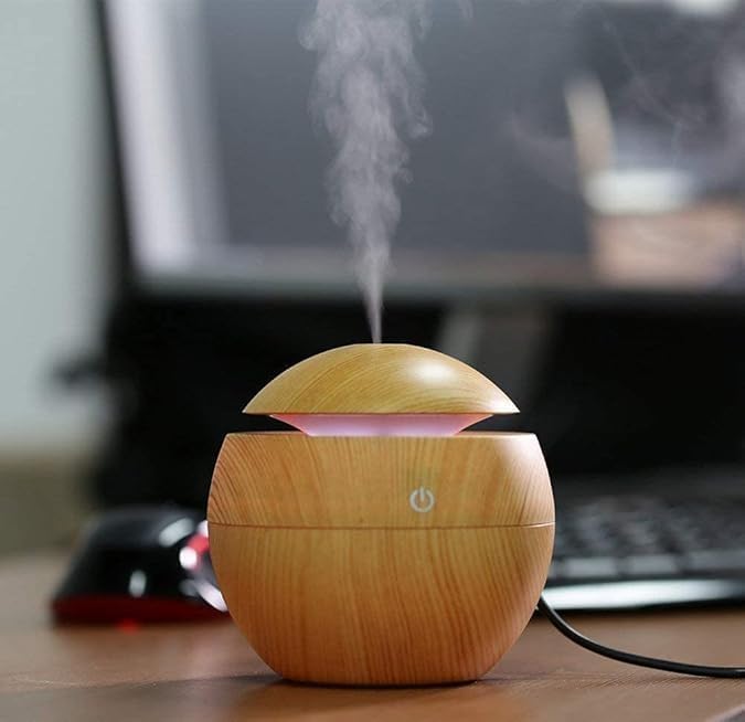 larrito Wooden Cool Mist Humidifier & Essential Oil Diffuser | Color‑changing LED Aroma Air Mist for Car, Office, Baby Room & Home