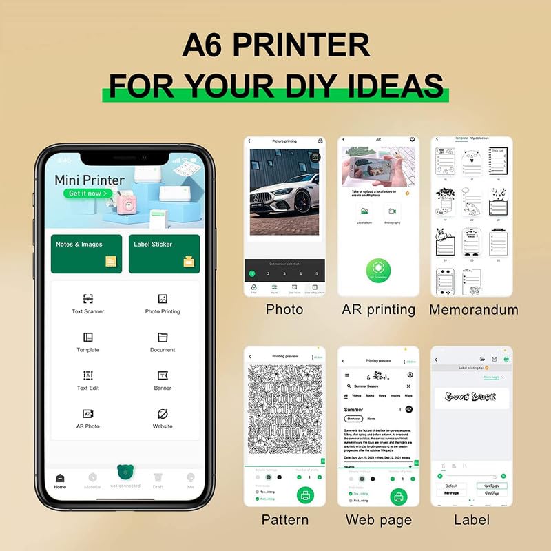 RIITEK Ultra HD Resolution A6 Mini Printer | Wireless Bluetooth Portable Inkless Printer | Printing Label, Sticker, Photo, QR Code, Receipt (1 Year Warranty)