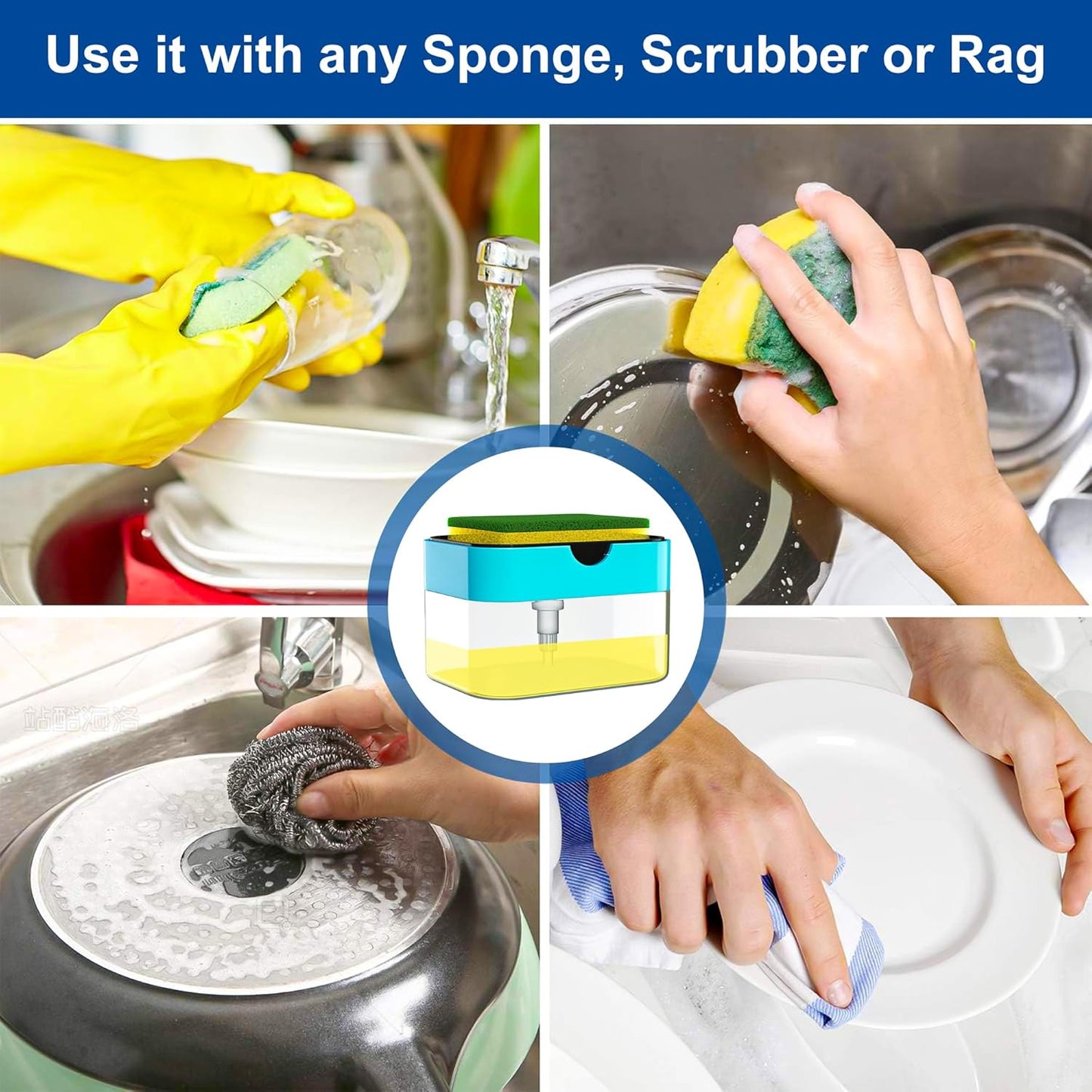 SWAPKART 2 in 1 Soap Dispenser for Bathroom | Dishwasher Liquid Holder | 400 ML with Sponge Holder | Kitchen Sink Accessories Items